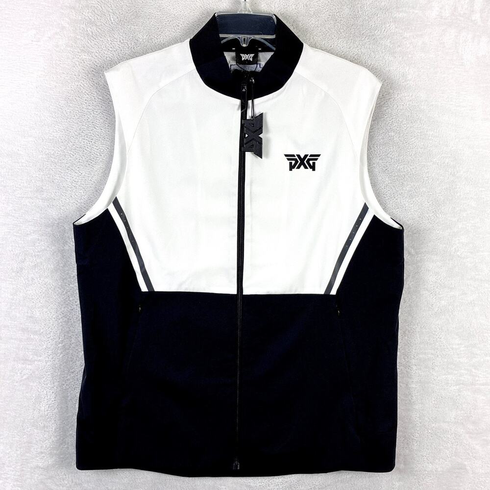 PXG Swing Vest Mens L White Black Performance Stretch Mesh Lined Preppy Golf